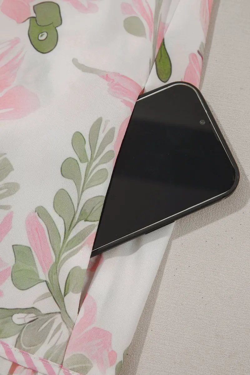 Pink Floral Contrast Edge Layered Short Sleeve Mini Dress - Love Salve